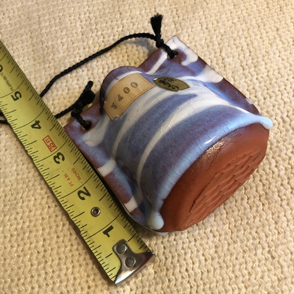 Handmade Japanese Pottery Hanging Vase - Ikebana - Brown Blue White - Picture 8 of 10